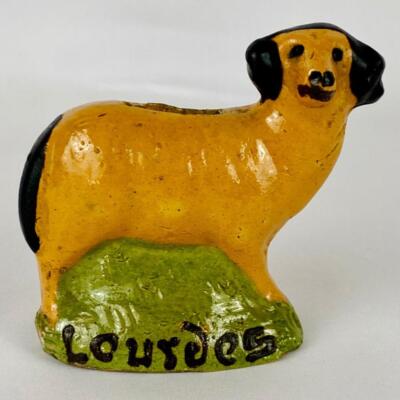 Englische antike um 1858+ Keramik Widder / Schaf Figur Spardose Lourdes Spartopf