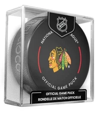 Chicago Blackhawks Current NHL Official Game Hockey Puck In Cube