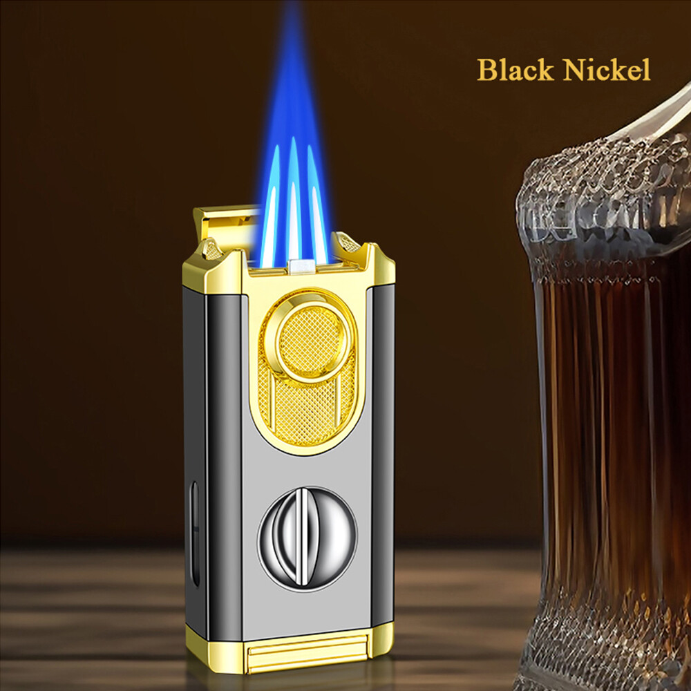 Triple flame Torch Lighter Combo - With Cigar Holder V-Cut Cigar Cutter