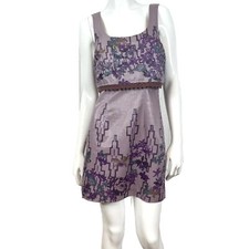 Free People Womens Pearl Gray Dress Floral Sleeveless Purple Zip Closure Sz 4