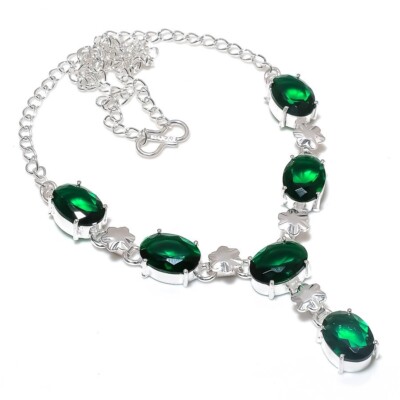 Handgefertigte Chromdiopsid Edelstein 925 Sterlingsilber Schmuck Halskette Gr...