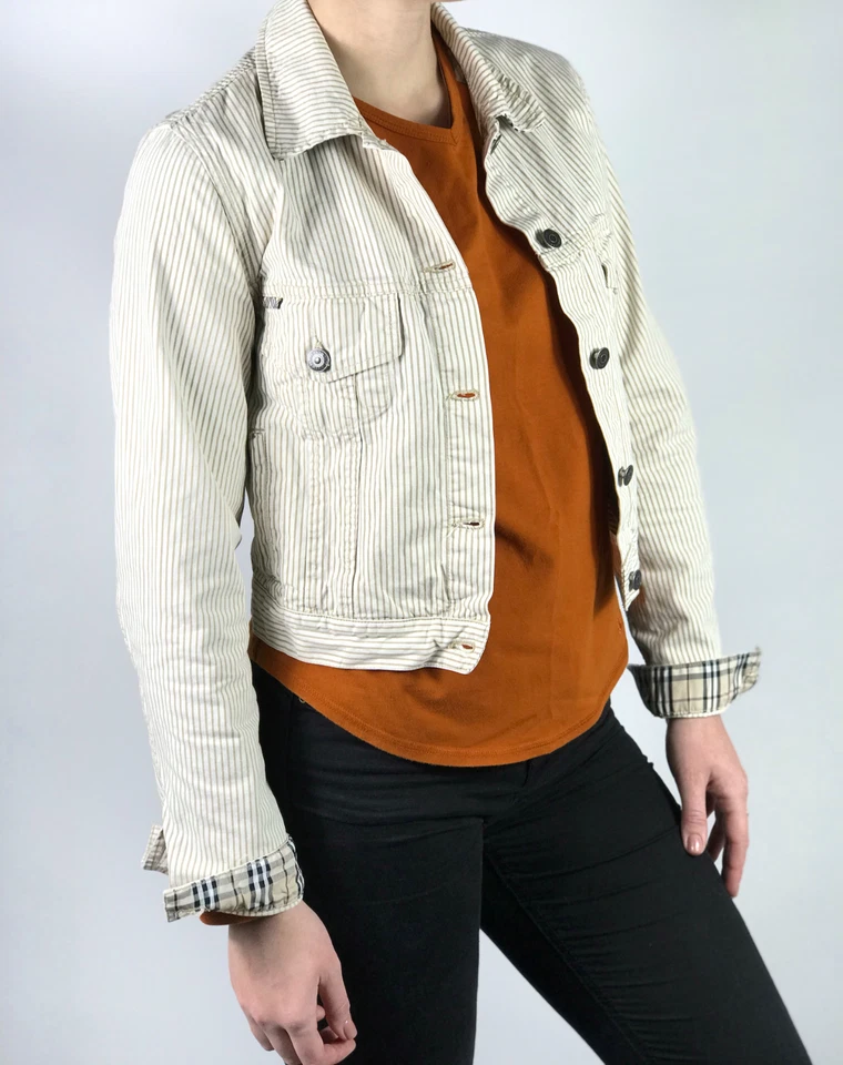 BURBERRY LONDON Mujer Rayas Nova Check Algodón Chaqueta | Talla USA 8 / UK 10 Foto 2 de 4