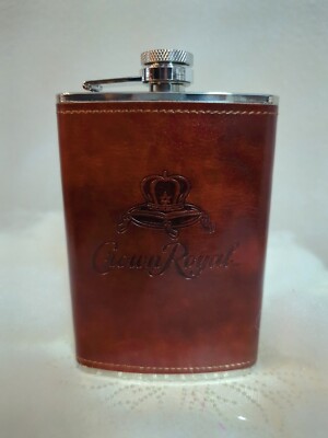 Crown Royal Limited Edition Stainless Steel Leatherbound 8oz Hip Flask New