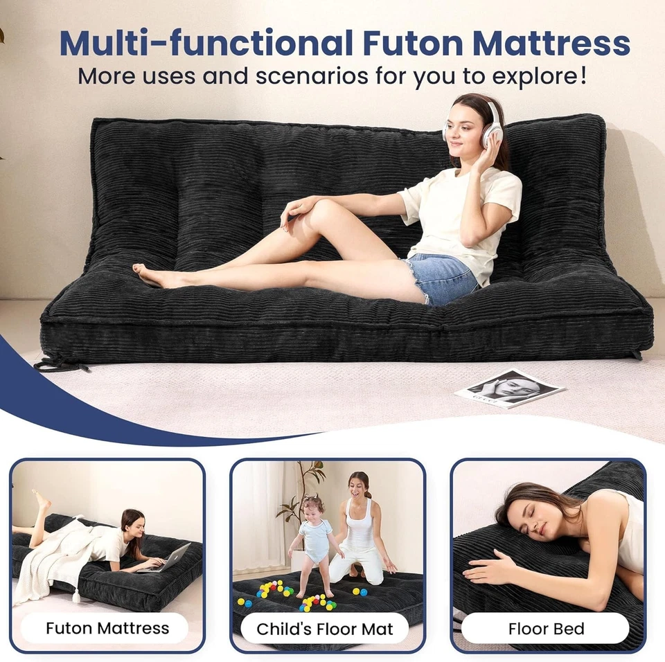 8 Inch Size Futon Mattress, Extra Thick Futon Sofa Bed Upgraded Queen Black - Image 3 of 4