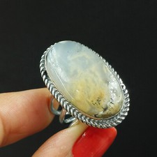 Natural Dendrite Opal Oval Gemstone 925 Sterling Silver Ring Size-7.25 US