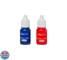 Veltec Premium 2-Color Refill Ink for Pre-Ink Stamps, Blue and Red, 10 ml Eac