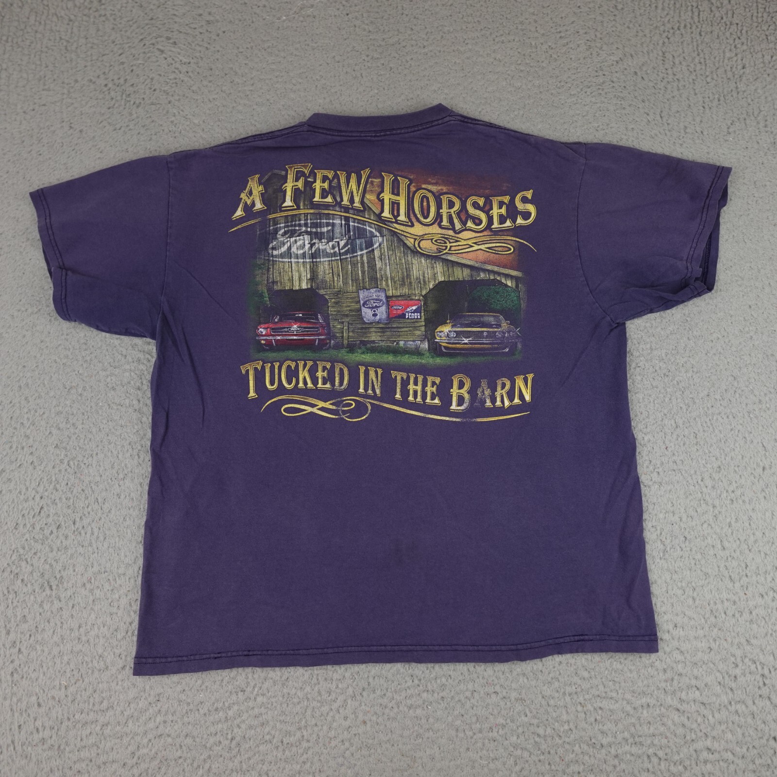 PONY Camicia Ford Mustang uomo grande blu alcuni cavalli nascosti nel fienile grafica auto