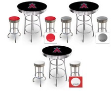 MLB Black Bar Table Set Team Logo Table Top Backless Colored Vinyl Swivel Seats 
