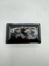 FooChow China Vintage Black Lacquer Box Dragon Design by Shen Shao An