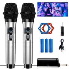 Wireless Pro UHF Dual Handheld Microphone System Set Rechargeable Karaoke Church