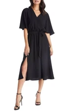 DRESS the POPULATION Lydia Black V-Neck Flutter Sleeve Cocktail LBD Midi M = 6/8