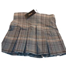 Shinestar New w/Tags Brown Checkered Pleated Mini Skirt - Medium