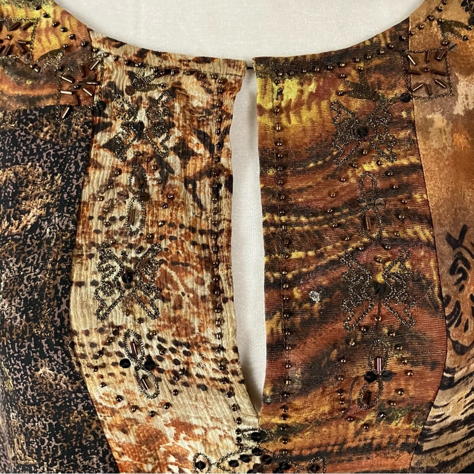 CHICO'S Patchwork Tunic Top Silk Linen Beaded Blo… - image 6