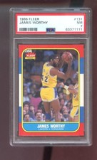 1986-87 Fleer #131 James Worthy ROOKIE RC PSA 7 Graded Basketball Card NBA 86-87. rookie card picture