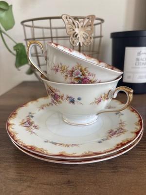Pink , gold, and white, Bone China floral Tea cup & plate set. Tea party