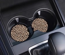 Leopard Print Car Coasters Absorbent Removable Washable Car Accessory