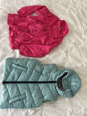 Girls Hooded Jackets LC Waikiki Teal Puffer Vest + Pink Windbreaker 5-6Y 122cm
