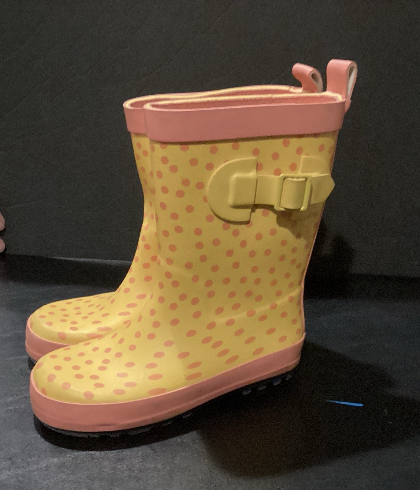“Rain Boots Rubber Yellow With Pink Polka Dots Girls Size 9/10 Target Gardening-image