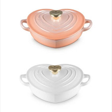Lecreuset Shallow Heart Cocotte with Light Gold Heart Knob NEW