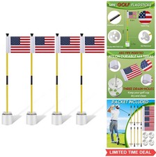 Golf Flag Cup Set 3 Pack American Flag 80 Inch Fiberglass Poles Putting Green