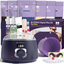 BLITZWAX Brazilian and Bikini Waxing Kit for Men Hard Wax Warmer for Face Leg...