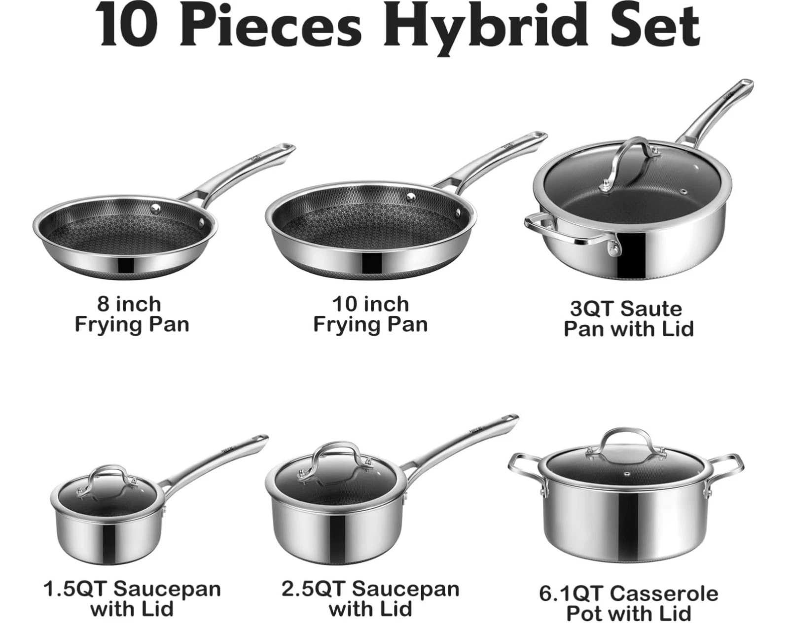 SNOWCLAD Pots and Pans Set Non Stick 10 Pcs Hybrid Stainless Steel Cookware Set
Opens in a new windo