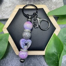 5.5 Stainless Steel Spider Web Acrylic Bead Keychain Purse Backpack D1631