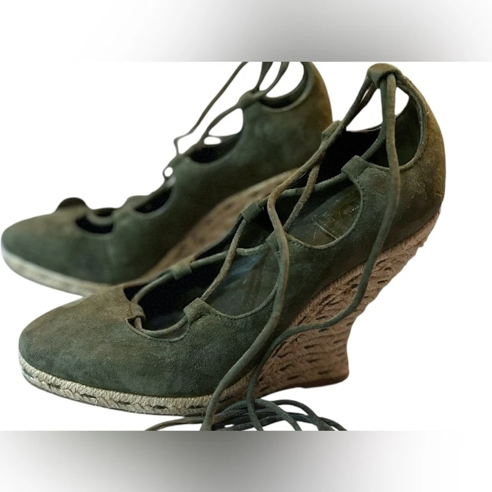 Tory Burch Brezo Gamuza Verde Gladiador Encaje Alpargata Zapatos Talla 7 Boho Glam Foto 2 de 4