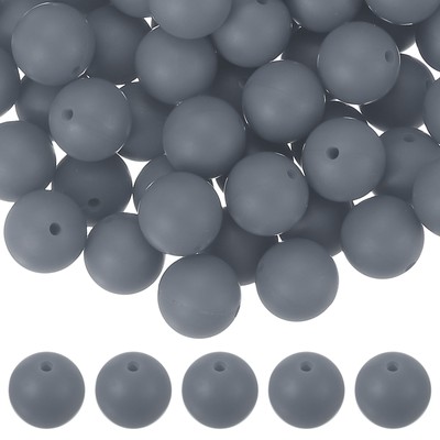 60 Pcs Silicone Beads, 15mm Bulk Beads for Keychain Making, Gray