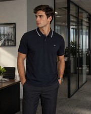 Calvin Klein Liquid Touch Polo Shirt Men  s XL Navy Blue White Trim CK Logo