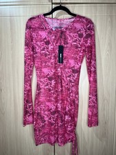 Fashionova Pink mesh long sleeved ruched bodycon dress with cut outs size M