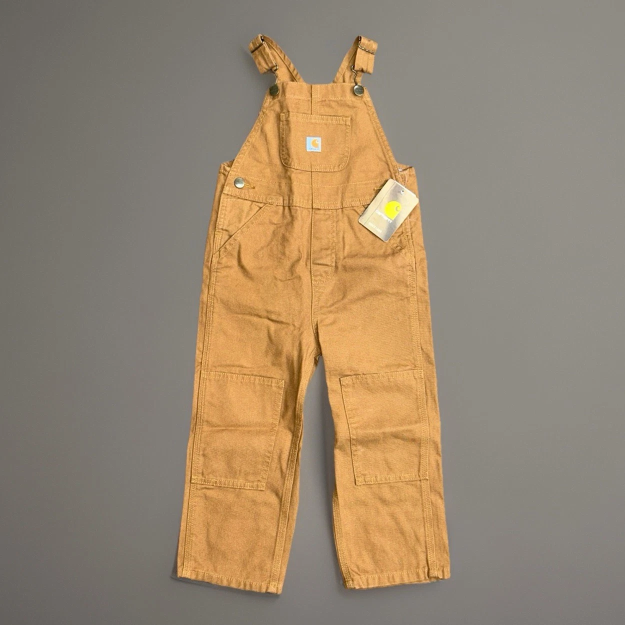 Carhartt Canvas Bib Overalls Youth Size 3T Brown Double Knee Rugged Outdoors NWT
