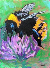 OOAK Original Hand Painted Acrylic Painting 12" x 16" Bee in Clover