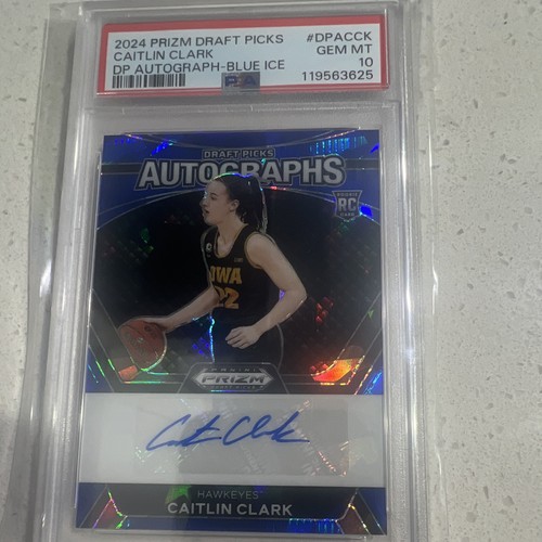 Panini 2024 Prizm Draft Picks Caitlin Clark RC Auto Blue Ice /75 DPA-CCK PSA 10