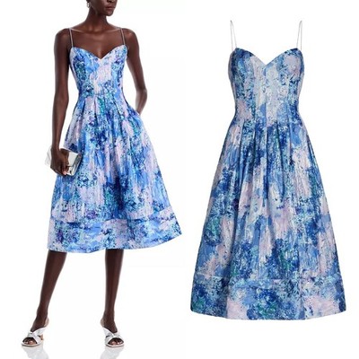 NWT Monique Lhuillier Jacquard Midi Dress in Iris Lakes $595 - Size 10