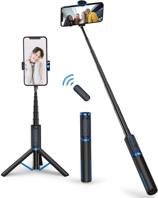 ATUMTEK Selfie Stick Stativ, ausziehbar 3 in 1 Aluminium Bluetooth blau 