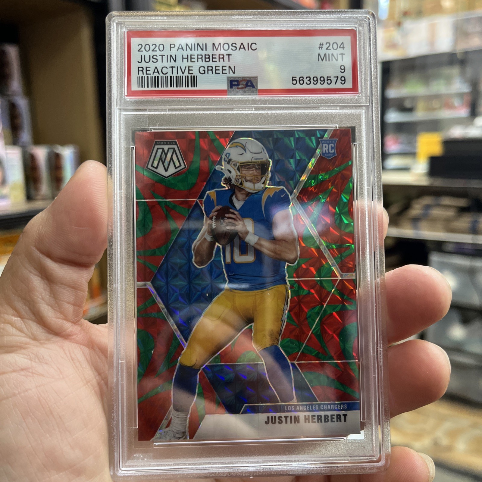 2020 Panini Mosaic Rookies Justin Herbert #204 Reactive Green PSA 9 RC