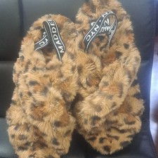 Madden NYC Women's Leopard Faux Fur Slip-On Slippers Brown Black Size 8