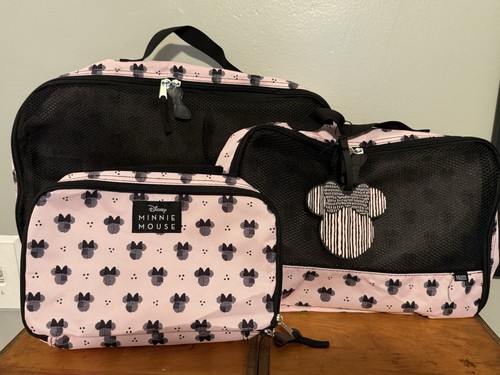 Disney Minnie Mouse Travel Cube Case Set Bags Luggage Double Zip Pink Mickey NEW