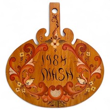 1984 Hand Painted Homestead Folk Art Rosemaling Wood Cutting Board Wall Hanging