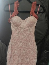 Windsor Pink Lace Bustier Slip Dress with Ruffle Straps