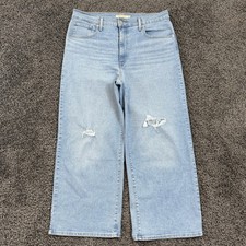 Levis Jeans Womens 32 Blue High-Rise Wide Leg Light Wash Ladies 32x27 Distressed