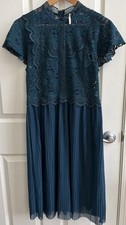 Feather Bone By Anthropologie Greenwich Teal Flutter Sleeve Lace Dress 8-10