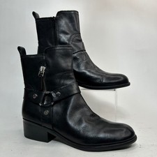 Marc Fisher Moto Harness Ankle Boots Womens 9M Dalary Black Leather MFDALARY-T