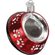 Old World Christmas Glass Blown Ornament, Dog Bowl With OWC Gift Box 