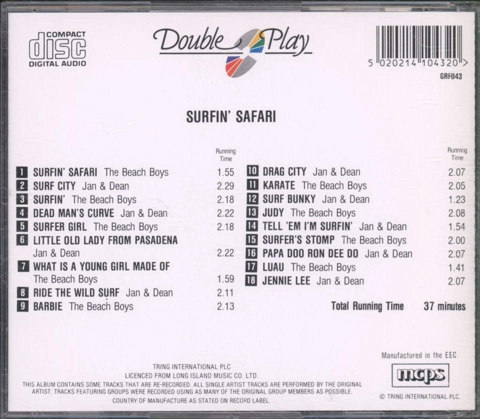 Beach Boys Und Jan & Dean Surfin' Safari CD Europa Doppel-Play CD. Nur GRF043 - Bild 2 von 3