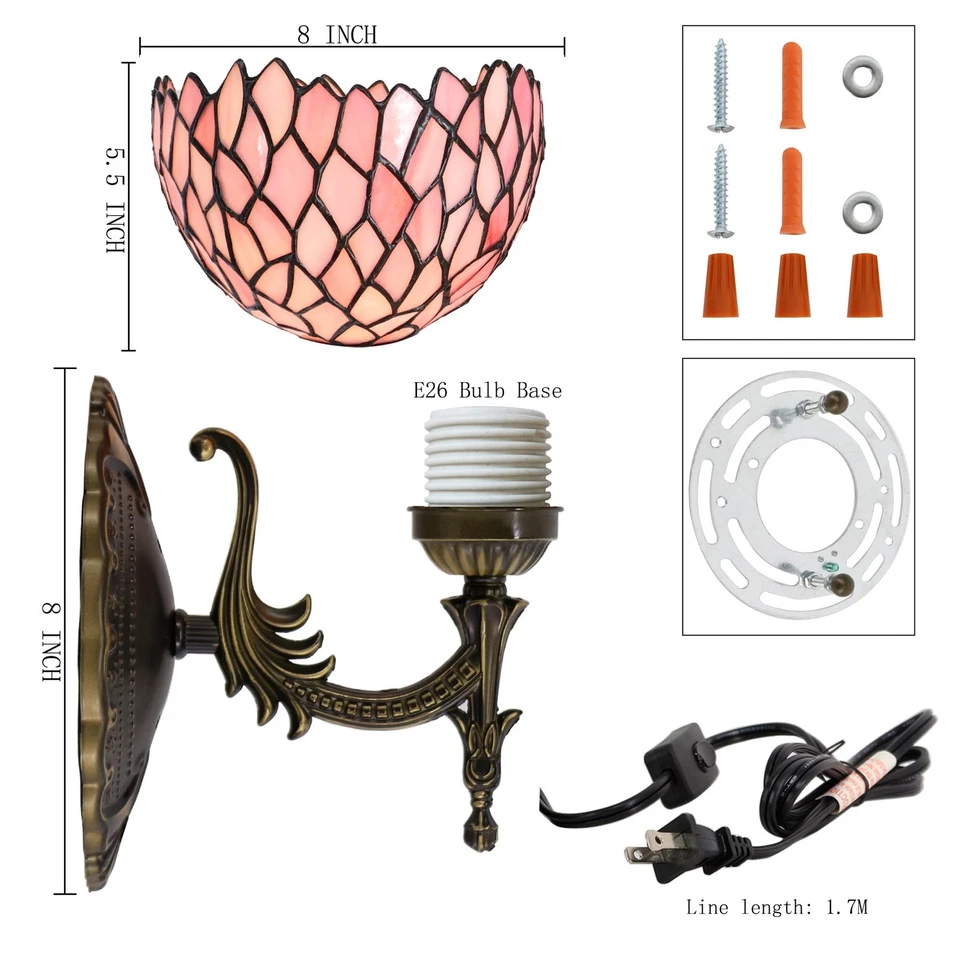 Aplique de pared Tiffany enchufable vitral lámpara de noche 8X10,5X11 pulgadas para Hal... Foto 3 de 4