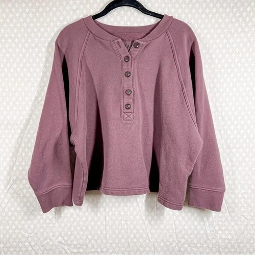 Madewell MWL Purple Betterterry Henley Sweatshirt