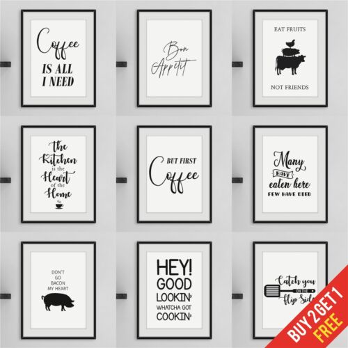 Kitchen Prints Framed Wall Art for Kitchen Funny Quote Prints Black and  White | eBay