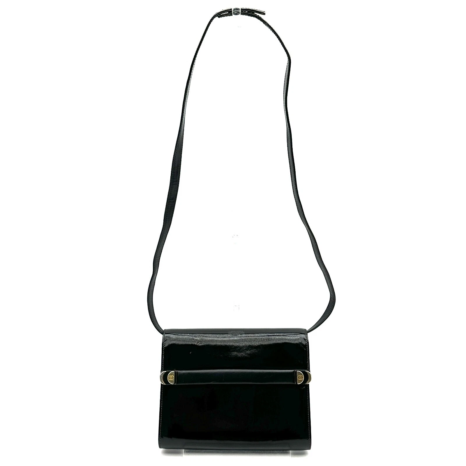 Sac à main bandoulière pochette vintage GUCCI cuir verni noir authentique #347